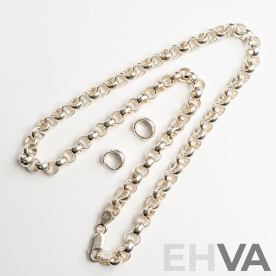 Sterling Silver Belcher Link Necklace, 42cm & Sterling Silver 8mm Hoop Earrings, 36.61 Grams