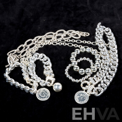 Collection of Chunky Silver Tone Bracelets and Necklaces