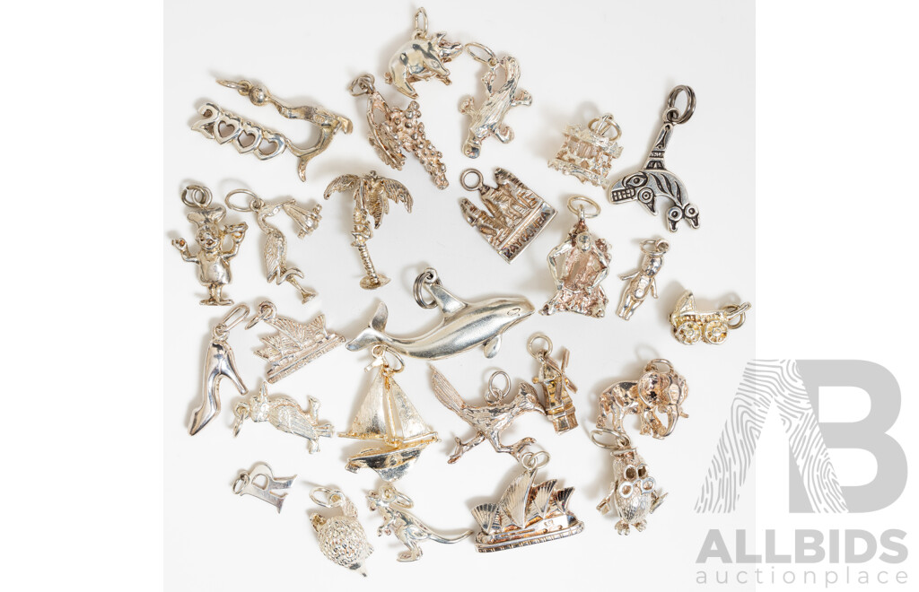 Collection of (27) Sterling Silver Charms as New, 67.07 Grams
