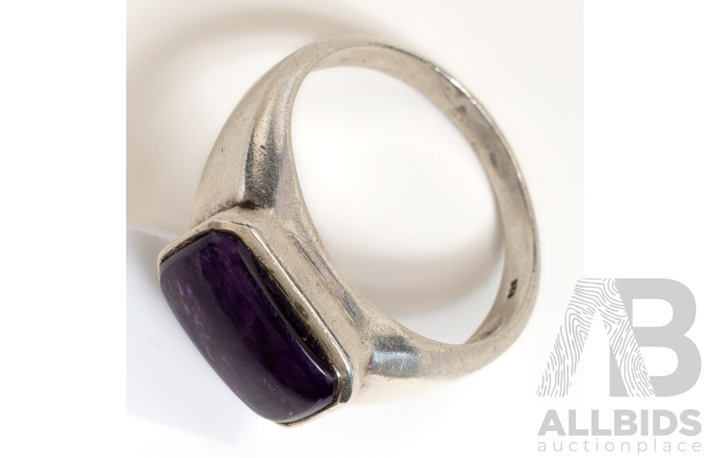 Vintage Sterling Silver Men's Amethyst Cabochon Ring, Size Z+++, 9.08 Grams