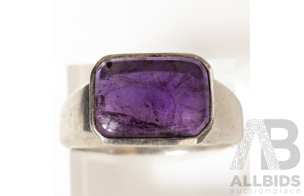 Vintage Sterling Silver Men's Amethyst Cabochon Ring, Size Z+++, 9.08 Grams