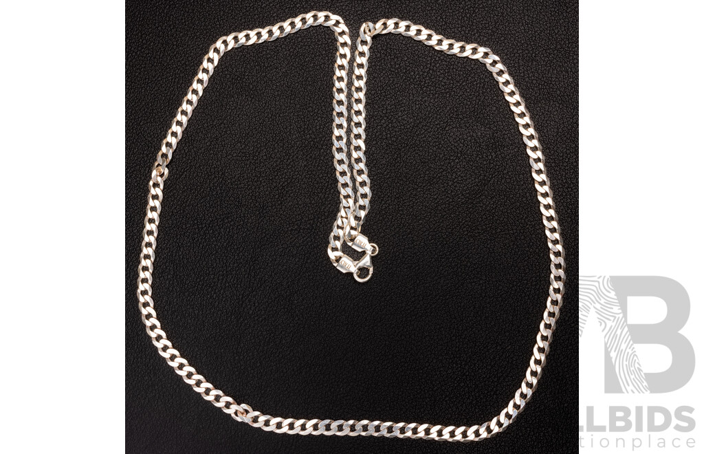 Sterling Silver Italian Flat Curb Link Necklace, as New, 60cm, 17.53 Grams