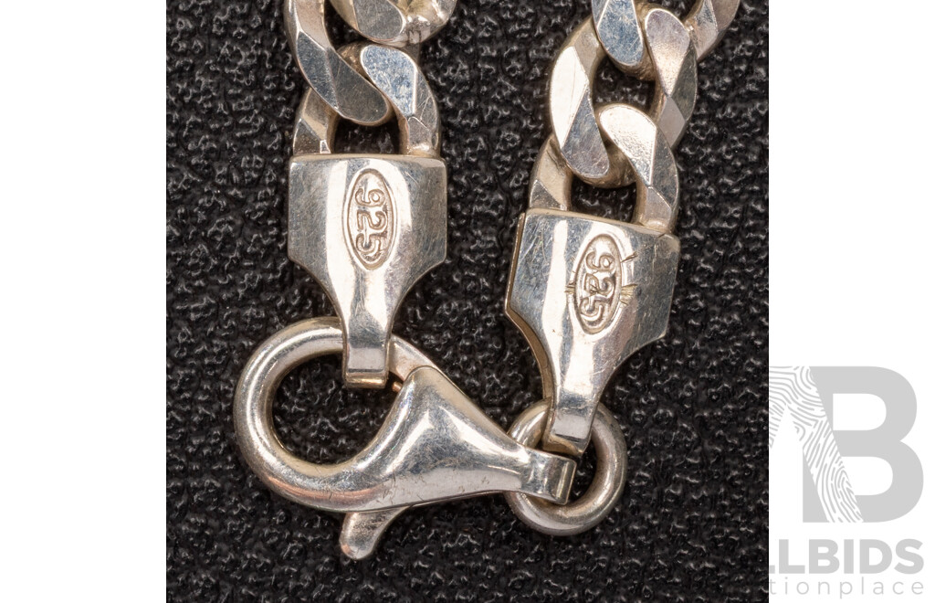 Sterling Silver Italian Flat Curb Link Necklace, as New, 60cm, 17.53 Grams
