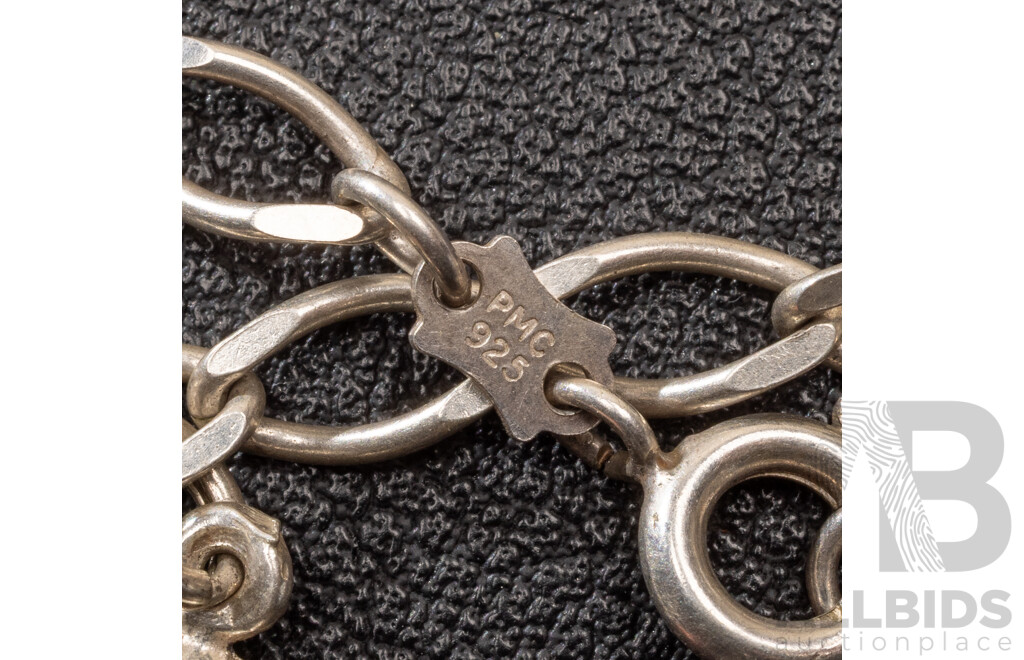 Sterling Silver (2) Vintage Charm Bracelets with (19) Charms, 37.98 Grams