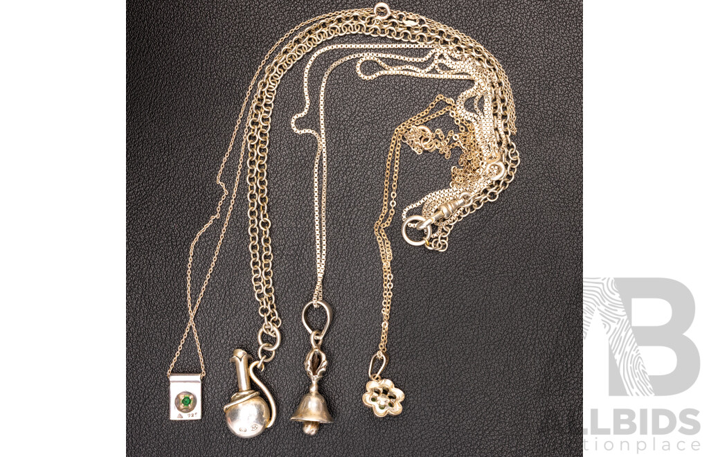 Vintage (4) Sterling Silver Unique Pendants & Chains, 26.20 Grams