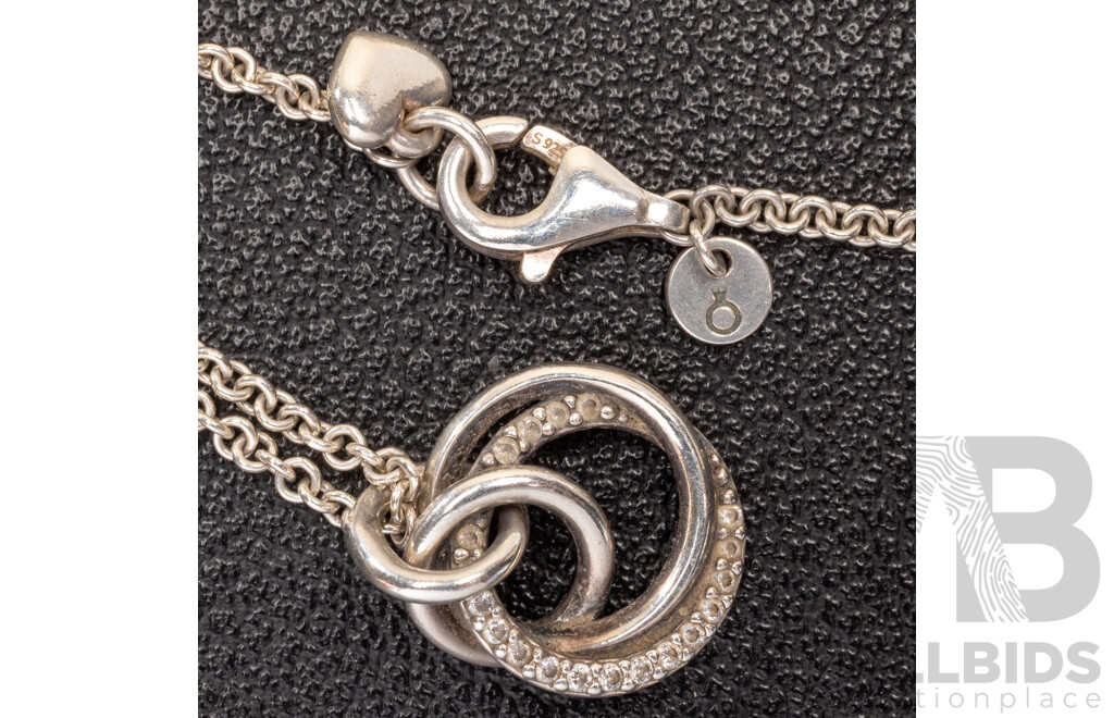 Pandora Family Circle Necklace, Cz Studs and (5) Rings, All Sterling Silver, 27.74 Grams