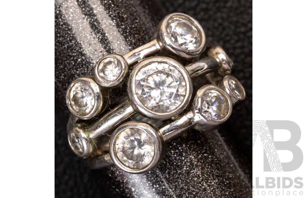 Pandora Family Circle Necklace, Cz Studs and (5) Rings, All Sterling Silver, 27.74 Grams
