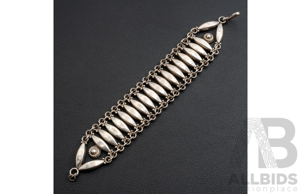 Sterling Silver Decorative Wide Bracelet, 19cm, 38.41 Grams