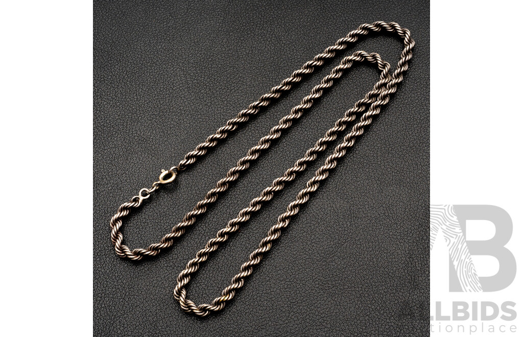Vintage Sterling Silver Rope Link Necklace, 55cm, 35.39 Grams
