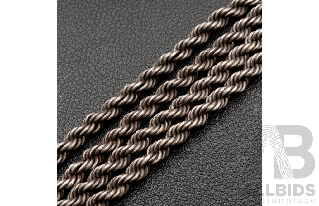 Vintage Sterling Silver Rope Link Necklace, 55cm, 35.39 Grams