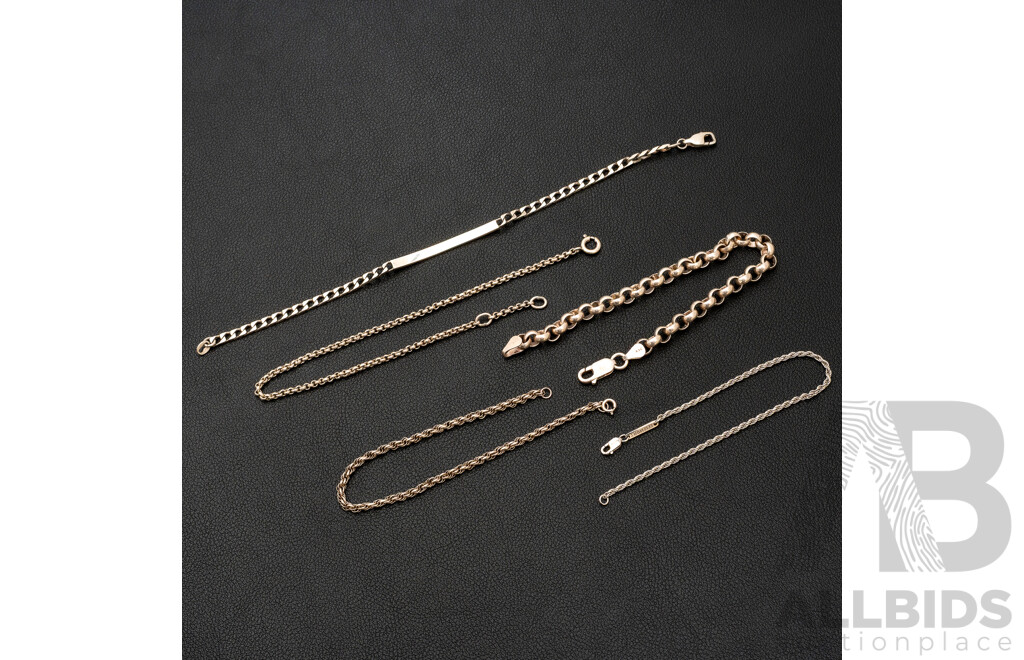 Collection of (5) Sterling Silver Bracelets, 18-23.5cm, 27.13 Grams