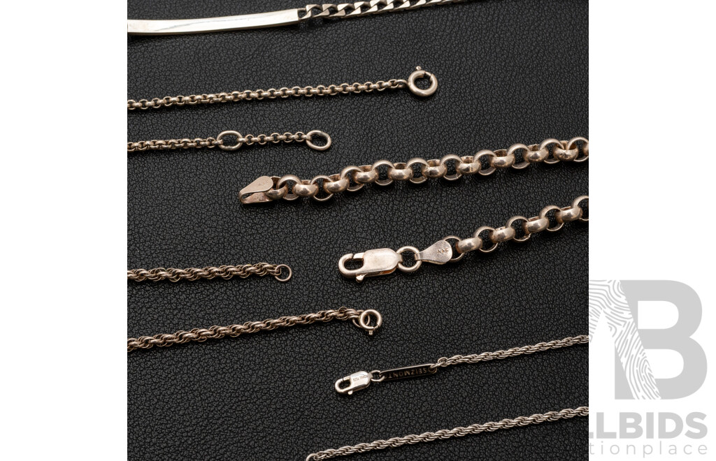 Collection of (5) Sterling Silver Bracelets, 18-23.5cm, 27.13 Grams