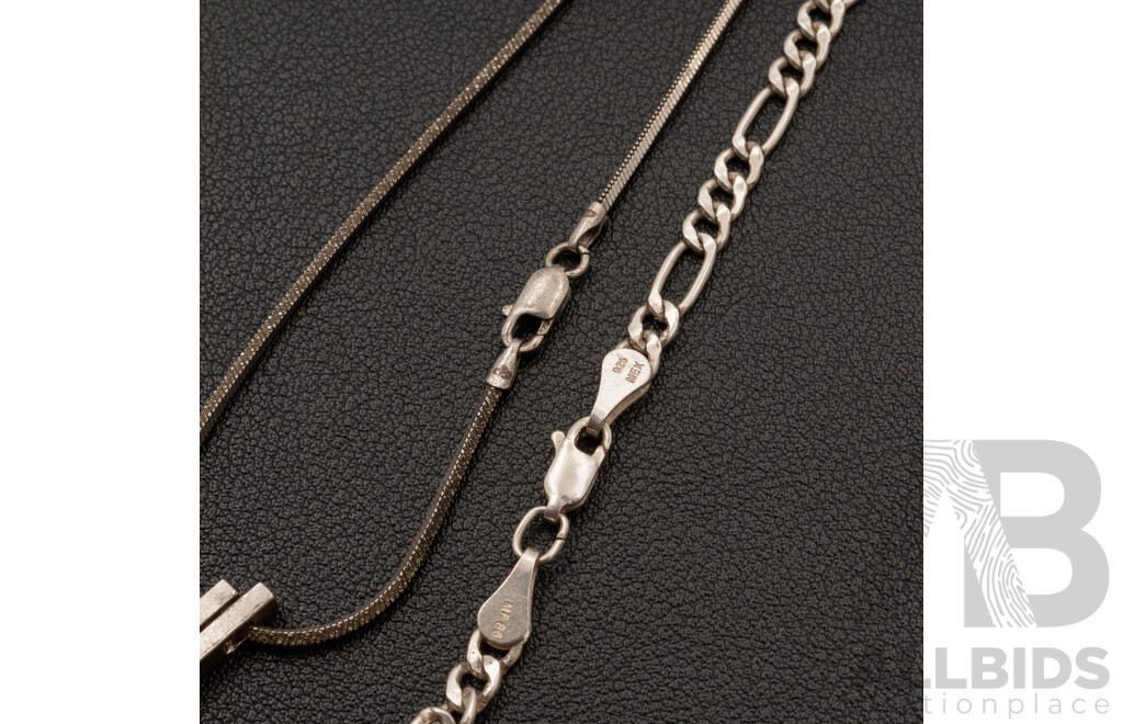 Sterling Silver Crucifix Pendant on Sterling Silver Necklace & Textured Cross Pendant on Chain, 36.75 Grams