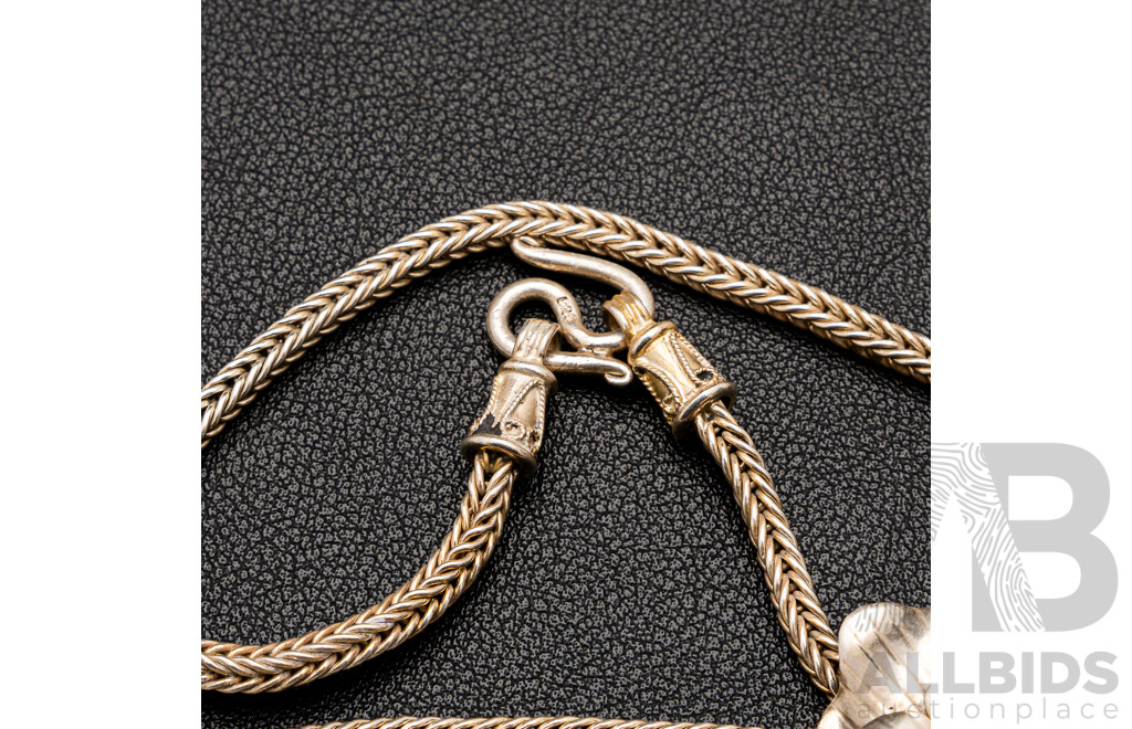 Sterling Silver Rose Slider Lariat Herringbone Link Necklace, 67mm, 65cm, 54.30 Grams