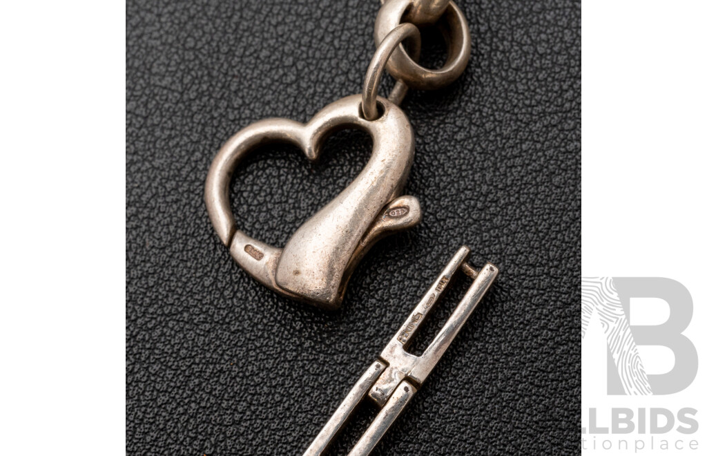 Sterling Silver Belcher Link Heart Clasp Bracelet & SS Bar Link Bracelet, 39.02 Grams