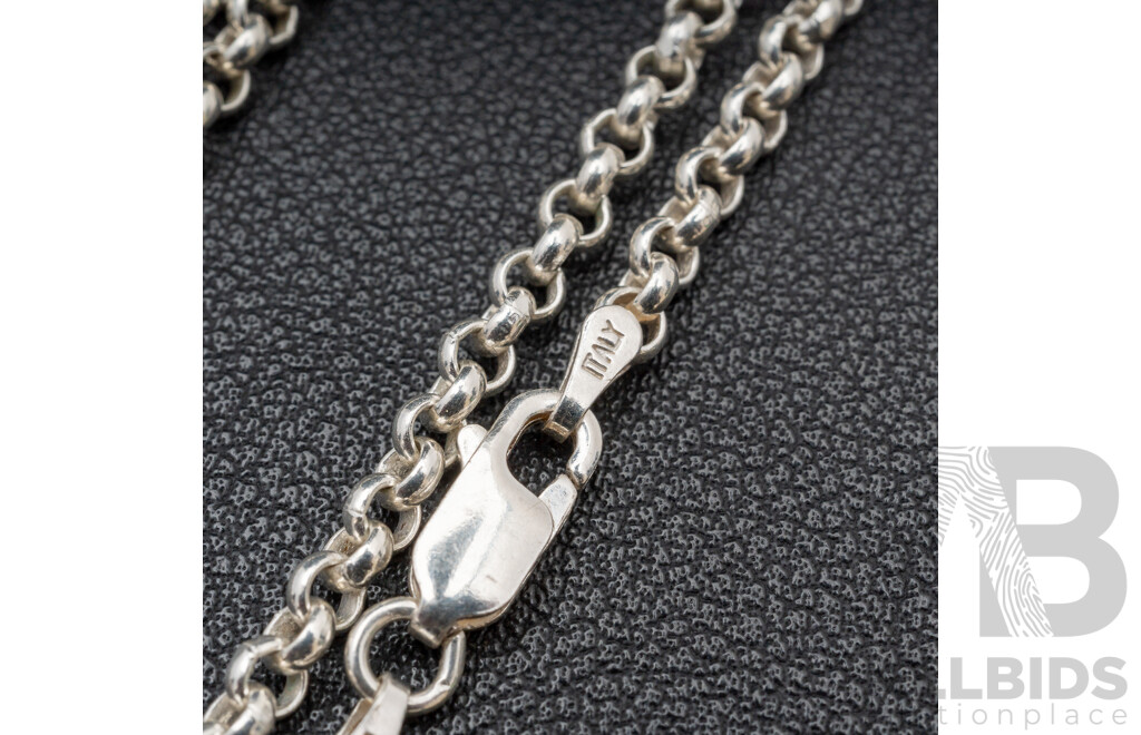 Sterling Silver Rose Quartz Heart Pendant on Belcher Link Necklace, with (2) Other Pretty SS Necklaces, 27.19 Grams