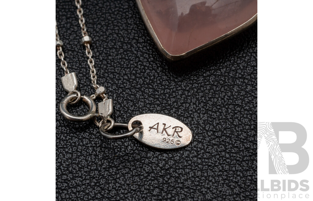 Sterling Silver Rose Quartz Heart Pendant on Belcher Link Necklace, with (2) Other Pretty SS Necklaces, 27.19 Grams