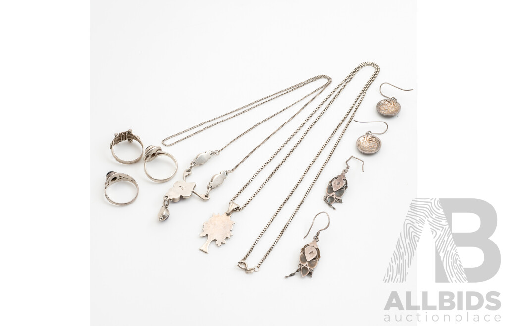 Vintage Sterling Silver Amethyst Bohemian Necklace & Other SS Bohemian Gemset Jewellery, 42.89 Grams