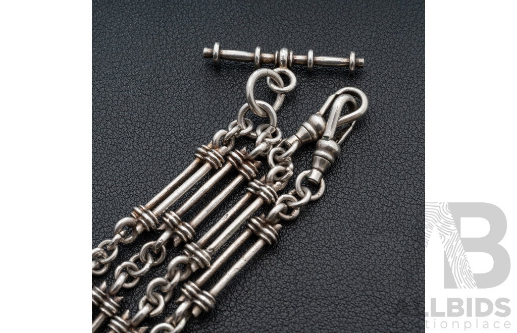 Sterling Silver Vintage Gate Link Fob Chain Necklace with Double Albert Swivel Clasps & T-Bar Pendant, 50cm, 35.77 Grams