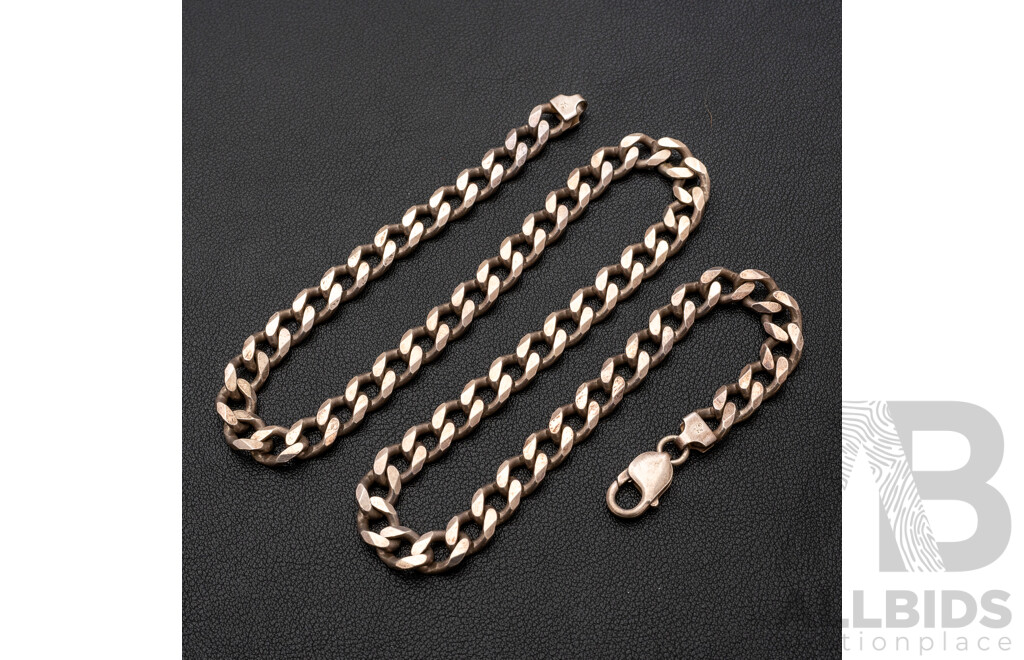 Sterling Silver Heavy Flat Curb Link Chain Necklace, 9.1mm Wide, 55cm Long, 86.14 Grams