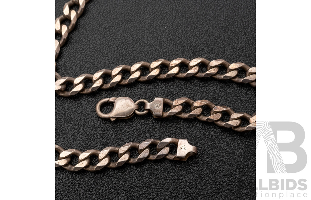 Sterling Silver Heavy Flat Curb Link Chain Necklace, 9.1mm Wide, 55cm Long, 86.14 Grams