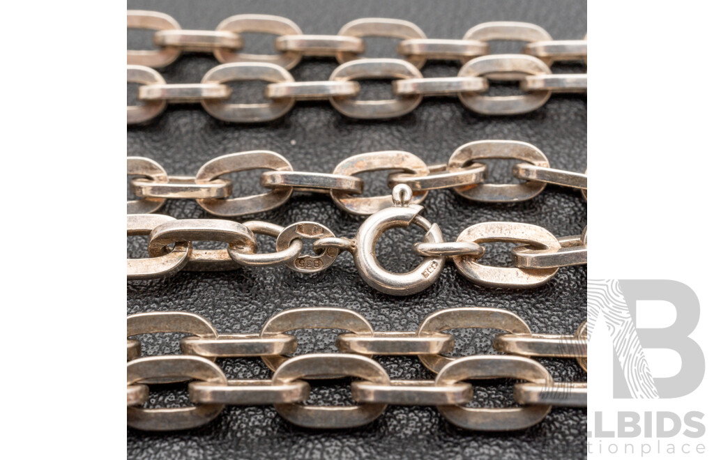 Vintage Sterling Silver Oval Belcher Link Necklace, 60cm, 30.98 Grams