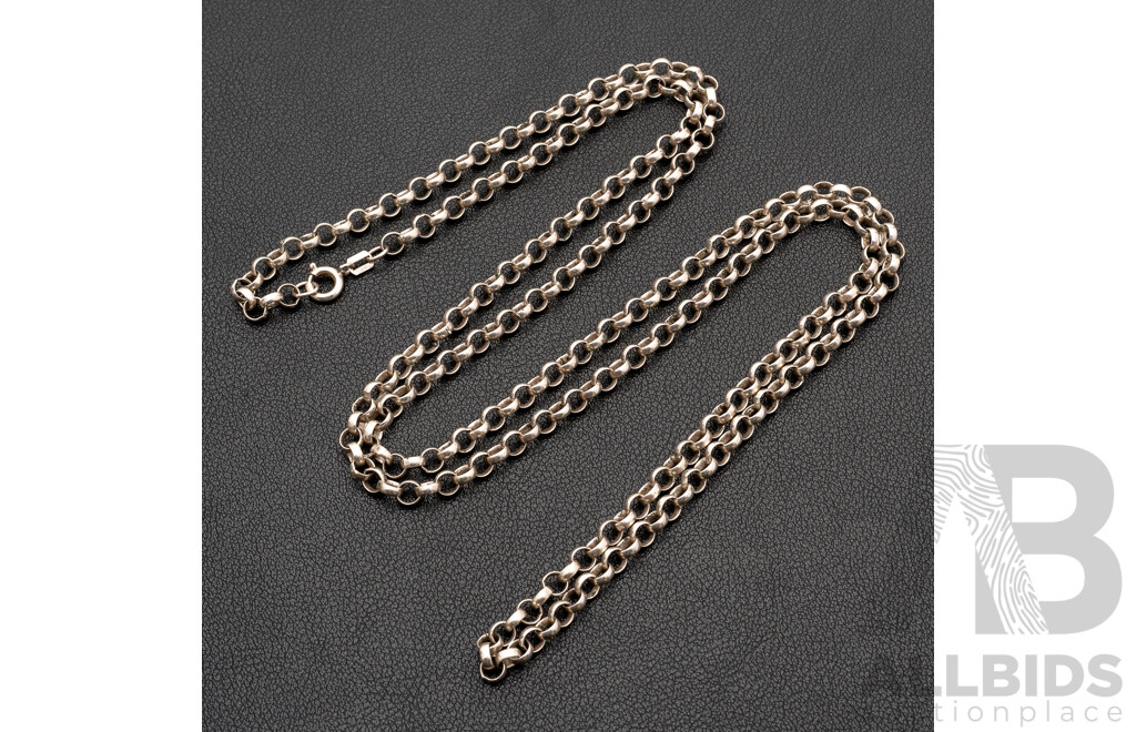 Vintage Sterling Silver Belcher Link Necklace, 85cm, 26.14 Grams