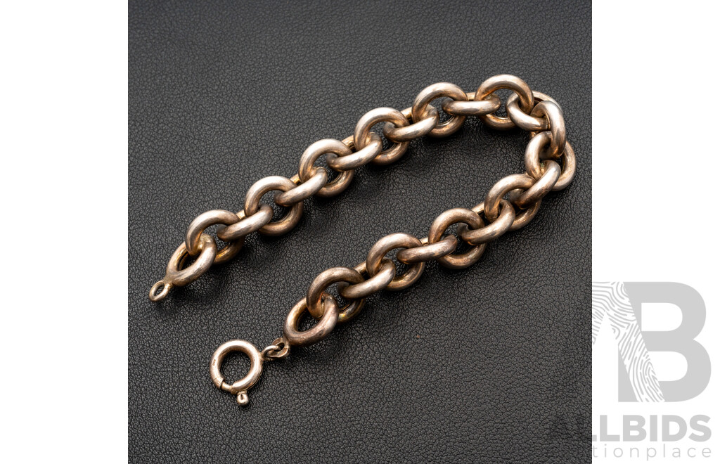 Vintage Sterling Silver Chunky Belcher Link Bracelet, 21.5cm, 32.62 Grams