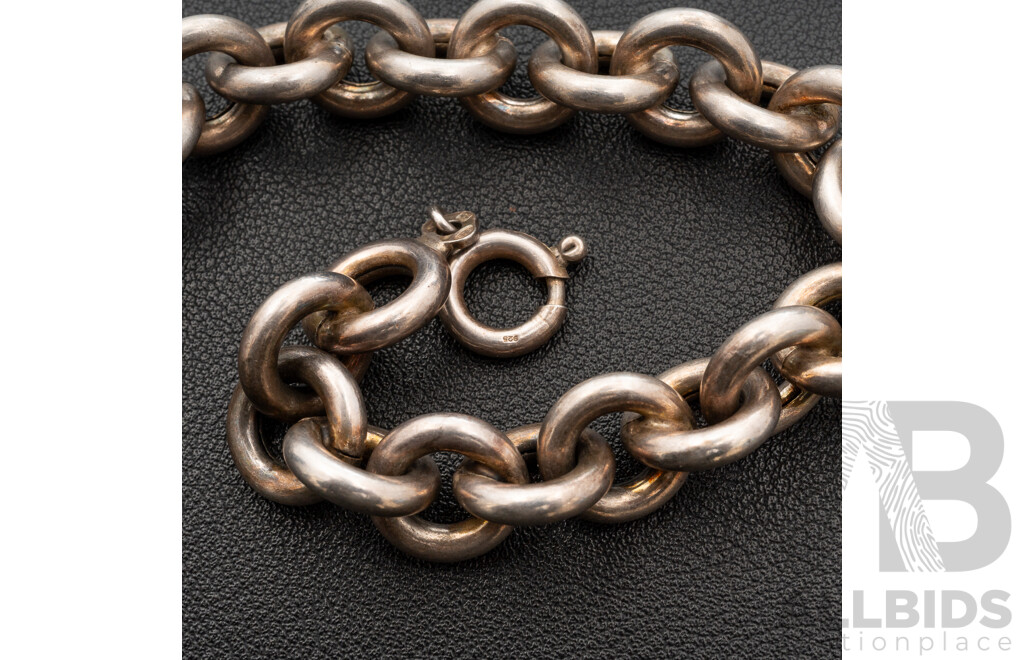 Vintage Sterling Silver Chunky Belcher Link Bracelet, 21.5cm, 32.62 Grams