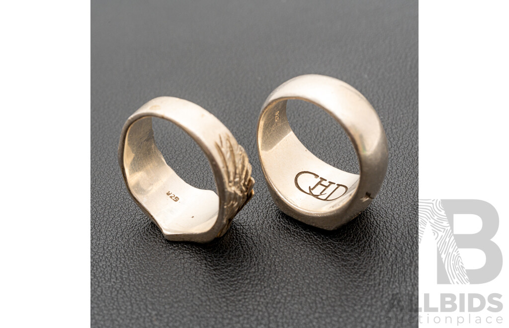 Sterling Silver Mens Harley Davidson Ring, Size U & Sterling Silver Onyx Ring Size W, 27.46 Grams