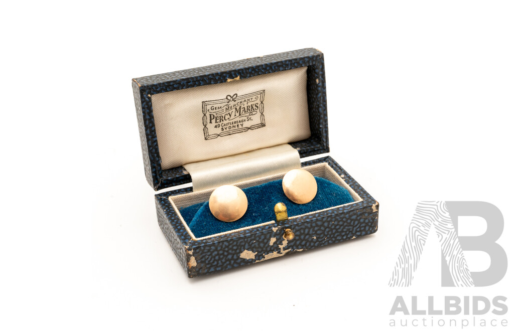 Percy Marks Sydney 9ct Antique (2) Buttons in Original Presentation Case, 1.47 Grams