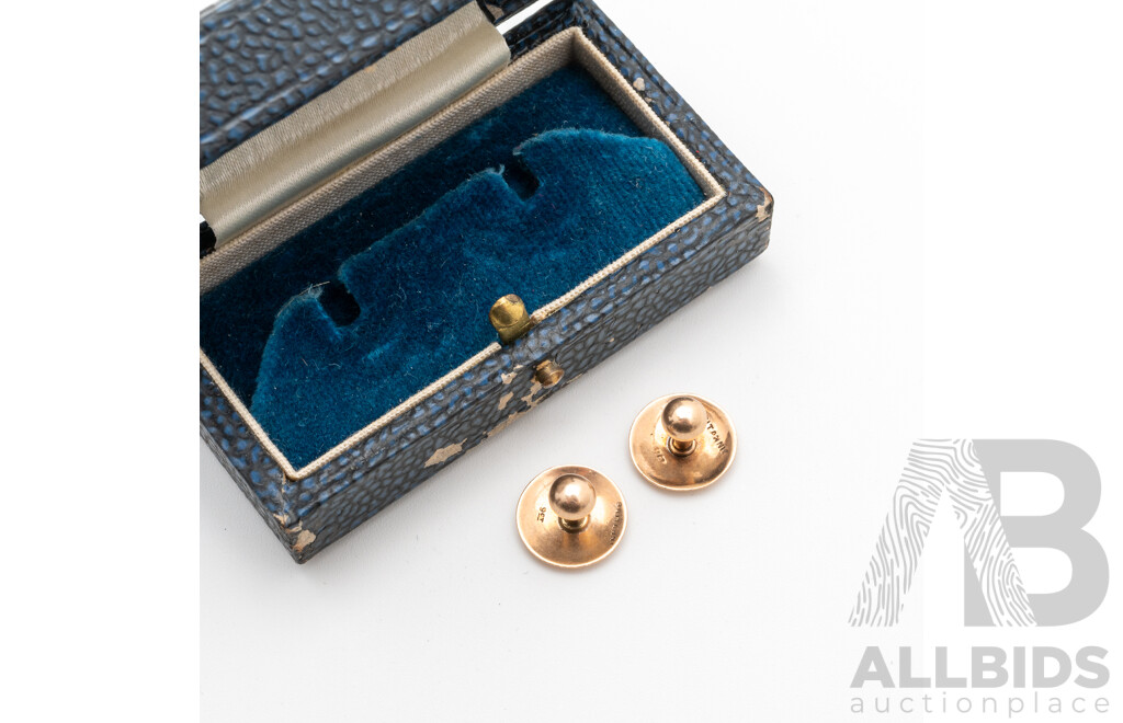 Percy Marks Sydney 9ct Antique (2) Buttons in Original Presentation Case, 1.47 Grams