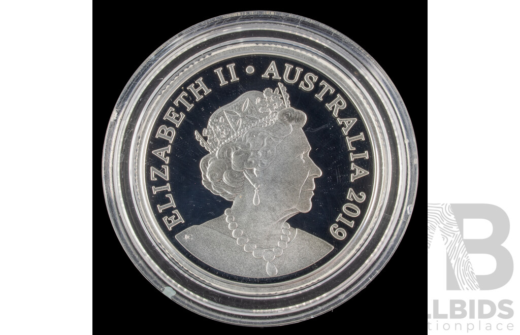 Australian RAM 2019 Silver Proof One Dollar Coin, 6th Portrait QE2, a New Efigy Era .999