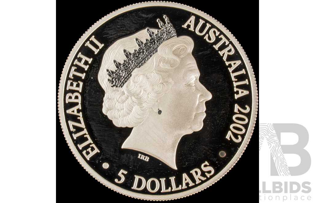 Australian RAM 2002 Silver Proof Five Dollar Coin, The Queen Mother 1900-2002 - A Celebration of Her Life .999