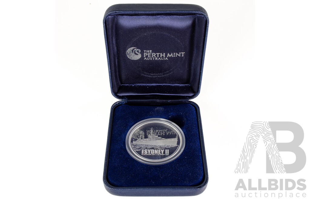 Australian Perth Mint 2008 Silver Proof One Dollar Coin, HMAS Sydney II .999