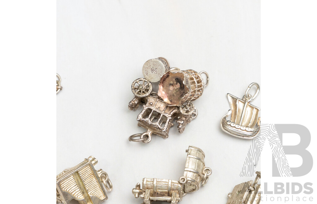 Vintage Sterling Silver Collection of (11) Old Timer Themed Charms, 33.12 Grams
