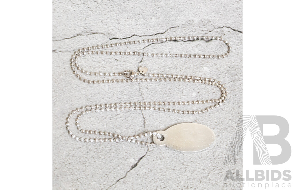 Tiffany & Co. 'Return to Tiffany's' Sterling Silver Oval Pendant on Ball Chain, 25.40 Grams