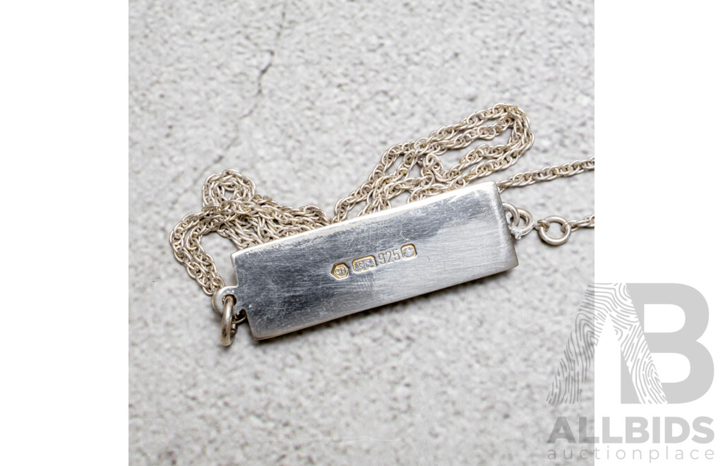Sterling Silver Ingot Pendant on Vintage Fancy Link Chain, 55cm, 35.46 Grams