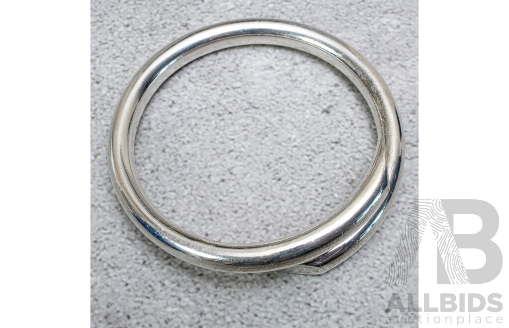 Vintage Mexican Chunky Sterling Silver Round Wrap Bangle, 65mm, 48.81 Grams
