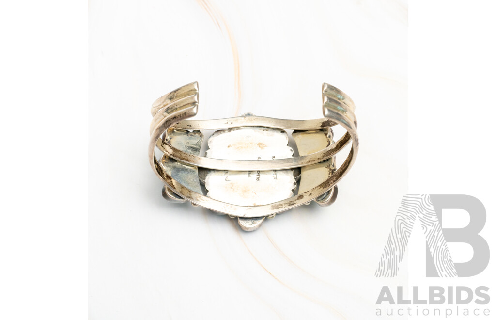 Zuni Navajo Vintage Sterling Silver Turquoise Open Cuff Bangle, 63mm, 67.0 Grams