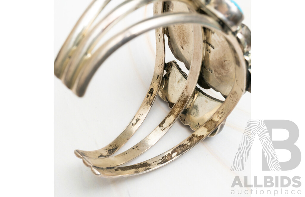 Zuni Navajo Vintage Sterling Silver Turquoise Open Cuff Bangle, 63mm, 67.0 Grams