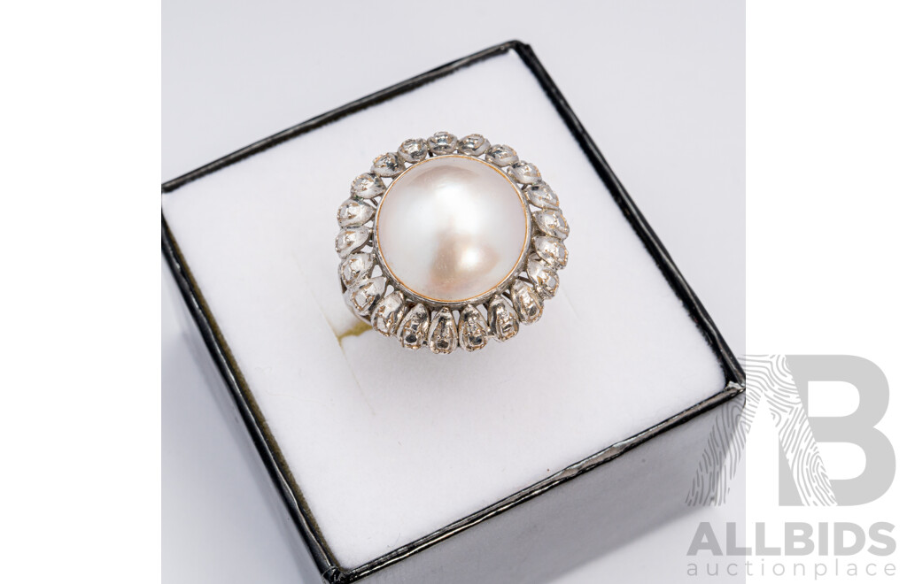 Vintage Sterling Silver Mabe Pearl Ring, Size N, 6.49 Grams