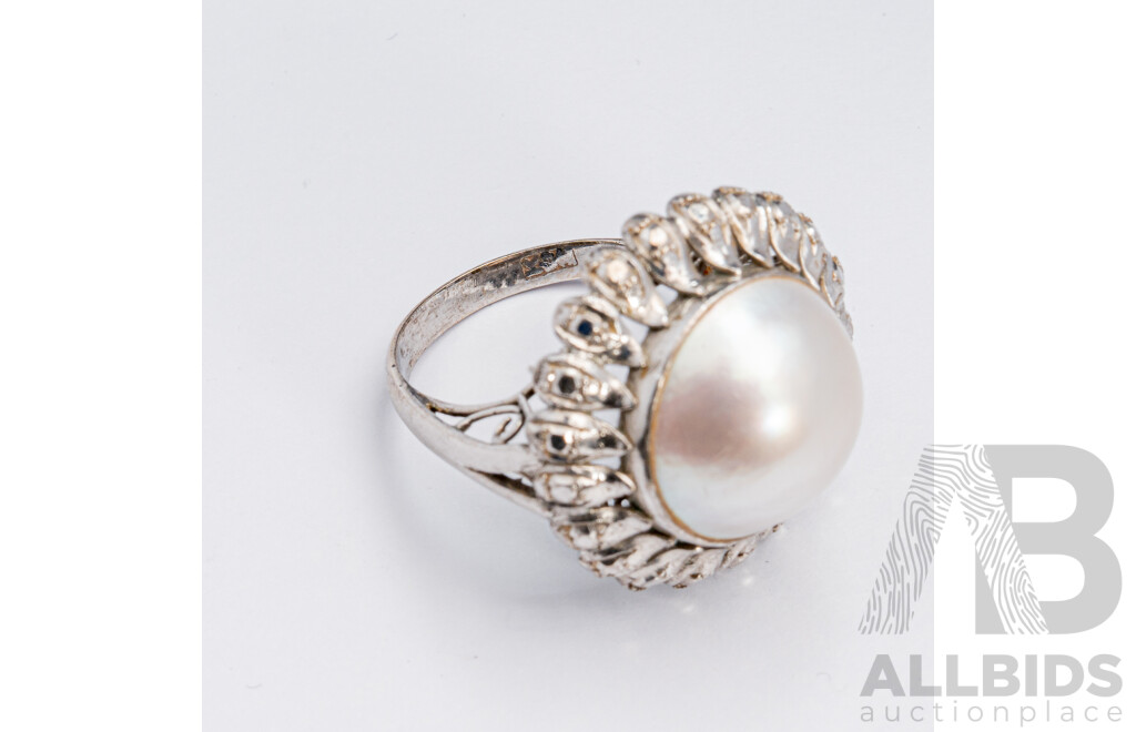 Vintage Sterling Silver Mabe Pearl Ring, Size N, 6.49 Grams