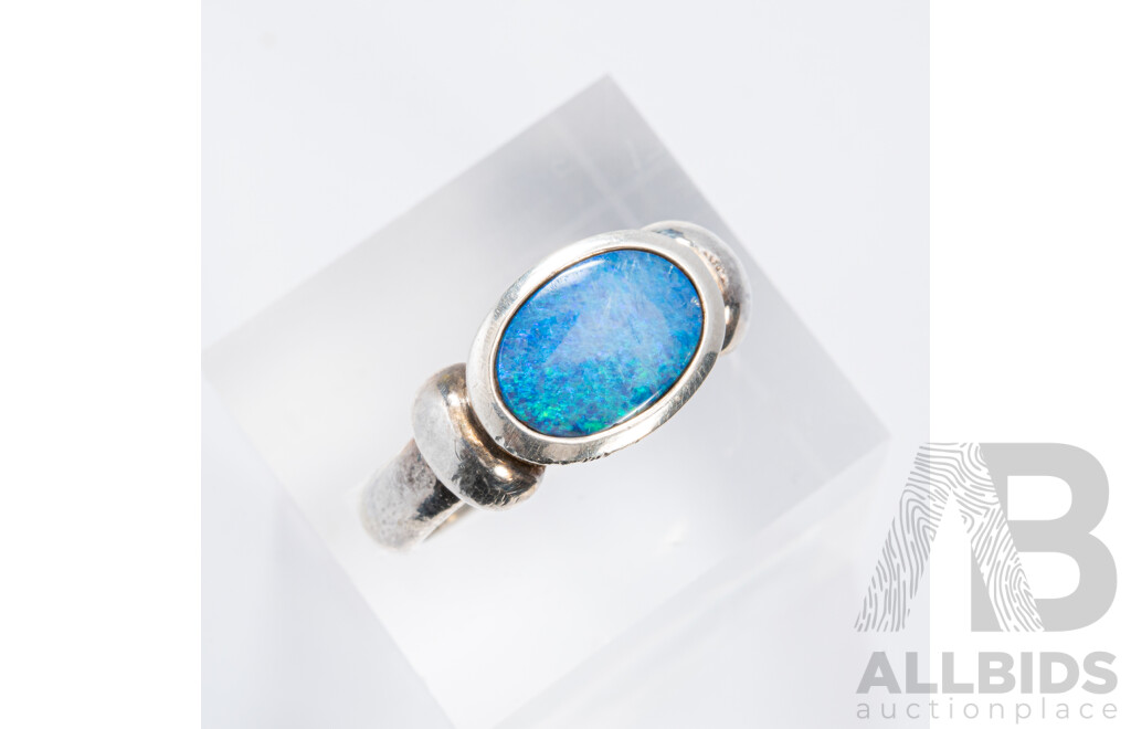 Sterling Silver Opal Doublet & Cz Pendant on Chain and Sterling Sivler Opal Doublet Ring, 9.51 Grams