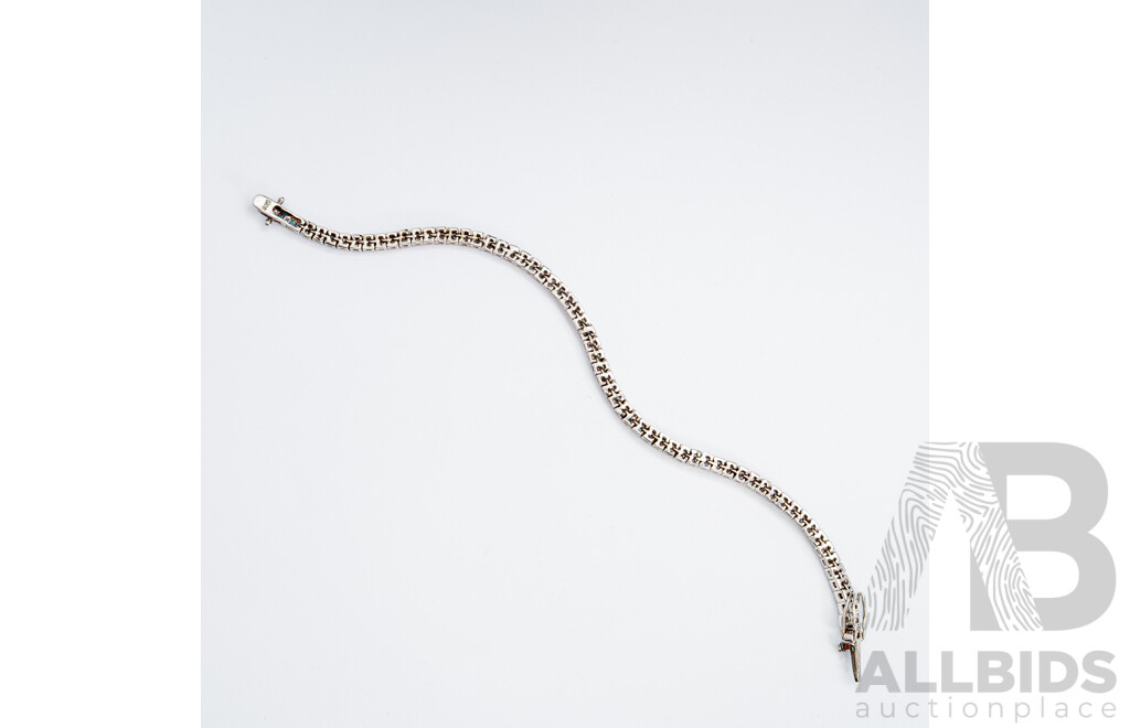 Sterling Silver CZ Tassel Drop Pendant & Chain with Sterling Silver CZ Tennis Bracelet, 37.54 Grams