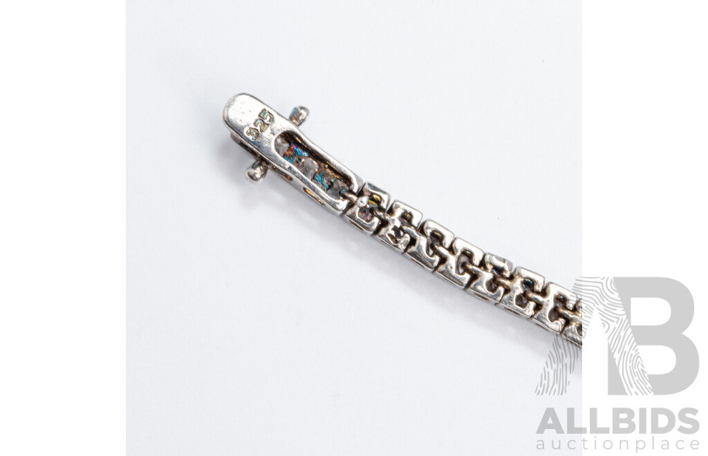 Sterling Silver CZ Tassel Drop Pendant & Chain with Sterling Silver CZ Tennis Bracelet, 37.54 Grams