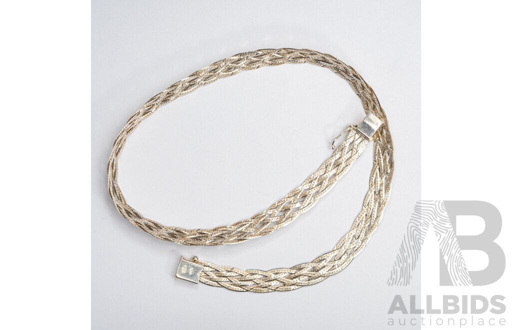 Sterling Silver Italain Braided Omega Necklace, 40.5cm, 18.14 Grams