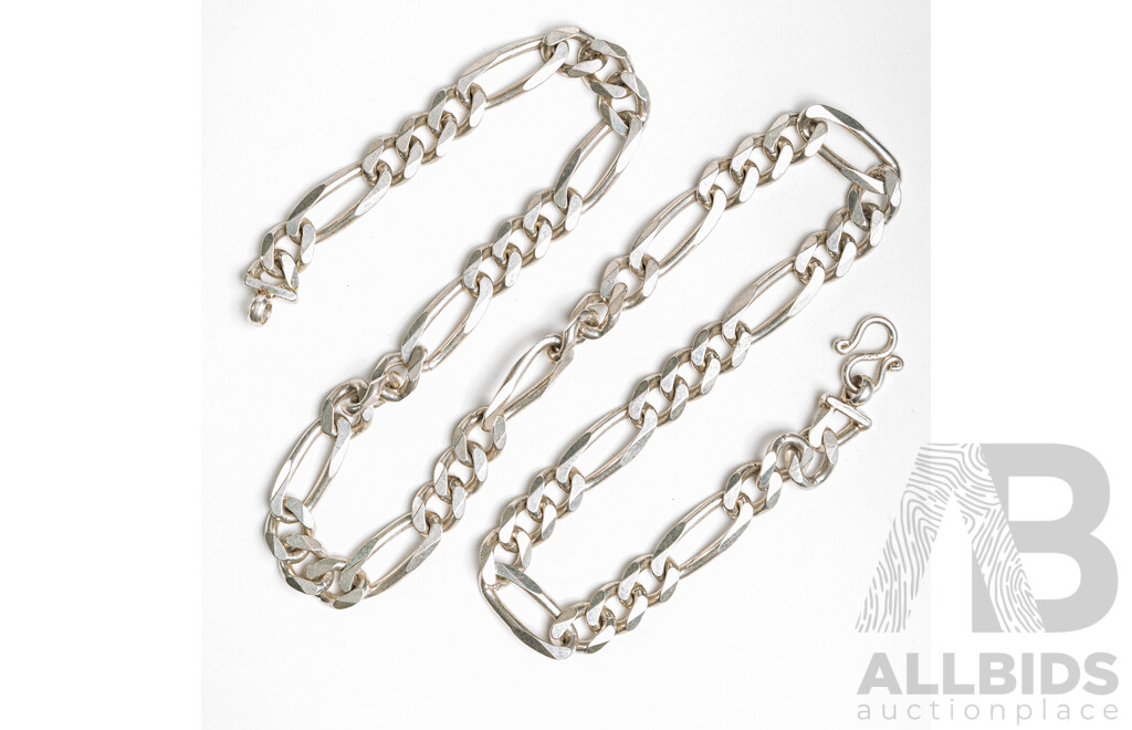 Vintage Sterling Silver Figaro 3+1 Chain, 55cm, 70.71 Grams