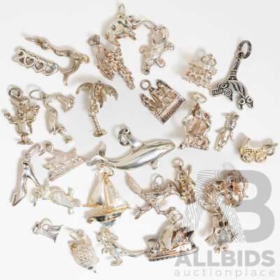 Collection of (27) Sterling Silver Charms as New, 67.07 Grams