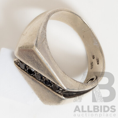 A&C Sterling Silver Black Diamond Signet Ring, TDW0.25ct, Size W, 7.37 Grams